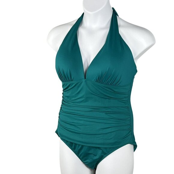 Lauren Ralph Lauren NWT Womens 16 Teal One Piece Halter Swimsuit Slimming Fit - Picture 5 of 14